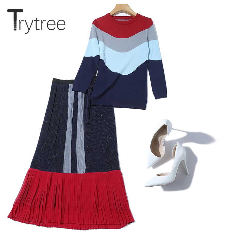 Осень-зима 2020 комплект из двух предметов Trytree повседневный топ с круглым вырезом