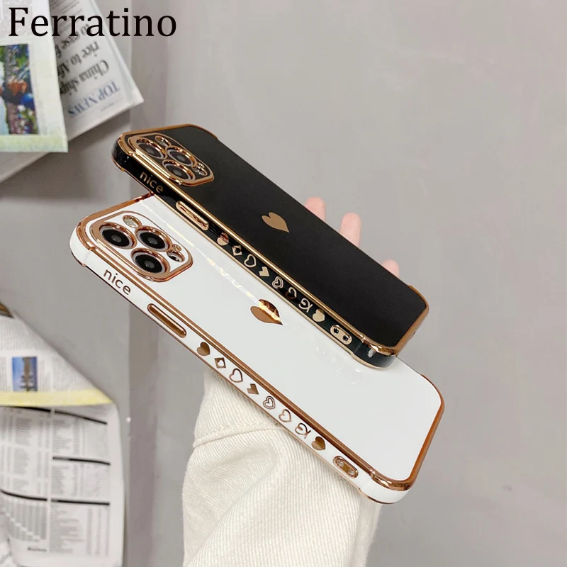 

Electroplated Gold Luxury Love Heart Bumper 11 Pro Max Phone Case For iPhone 12 Pro Max XR X XS Max 7 8 Plus Cover Funda Coque