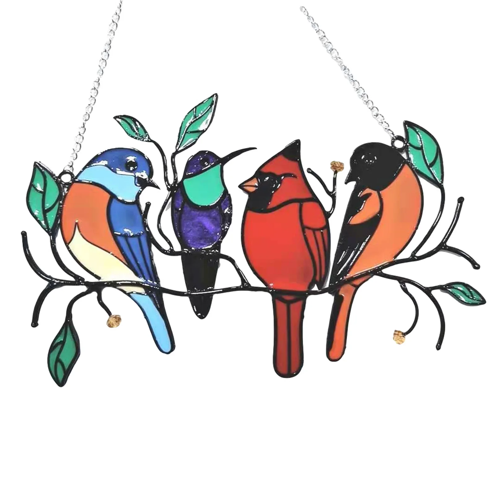 

Multicolor Birds On Wire High Stained Suncatcher Creative Birds Stained Glass Window Hangings Panel Home Decoration Accessories