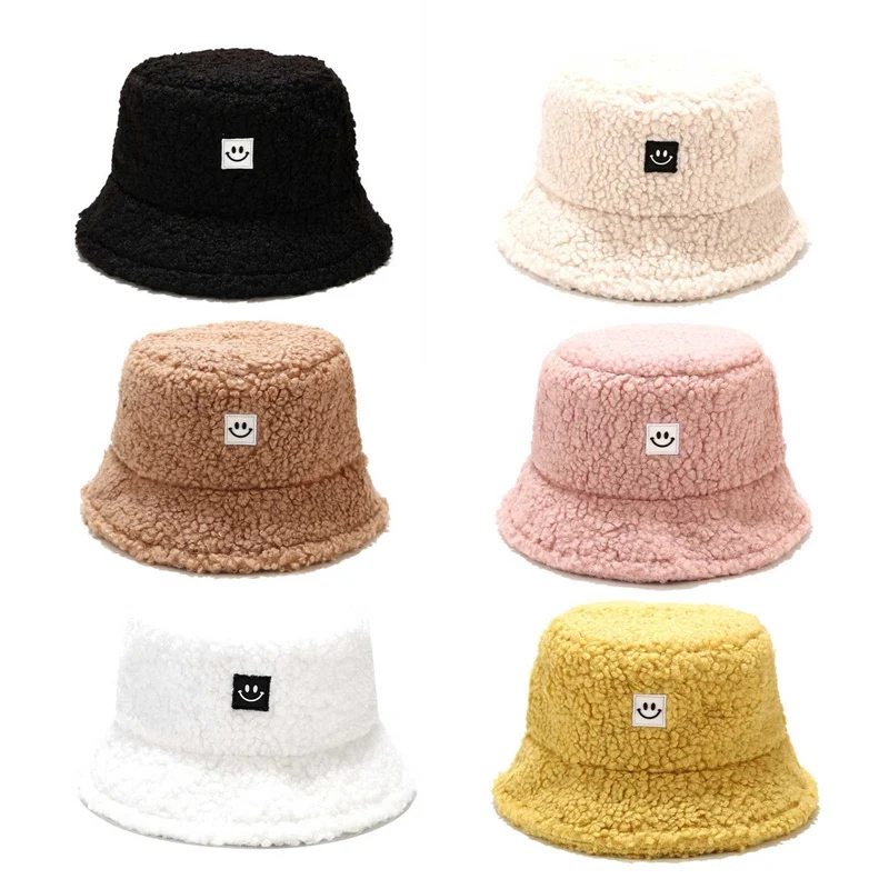 

Women Hat Artificial Fur Warm Female Cap Teddy Hair Winter Bucket Hat for Women Outdoor Sunscreen Sun Hats Panama Lady Caps