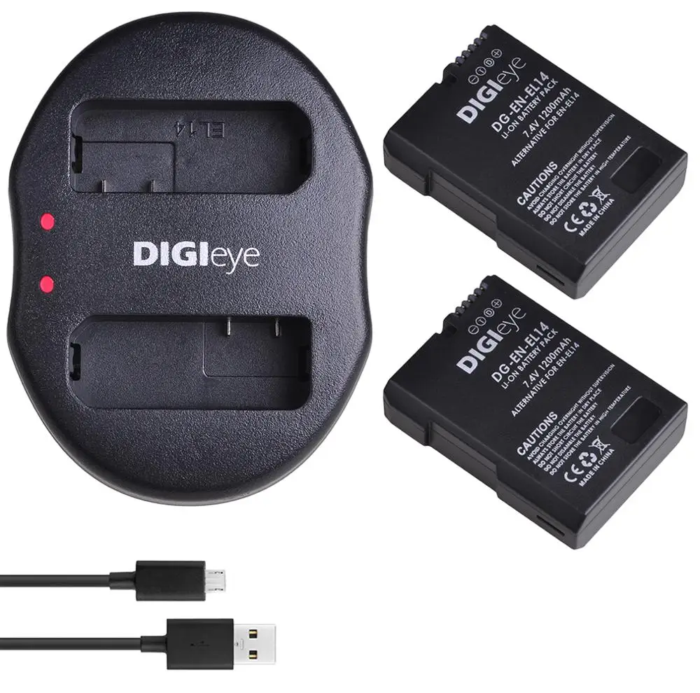 2 шт. EN-EL14 EN-EL14A Батарея + Dual USB Зарядное устройство для Nikon D3100 D3200 D3400 D5100 D5300 D5600 DF Coolpix