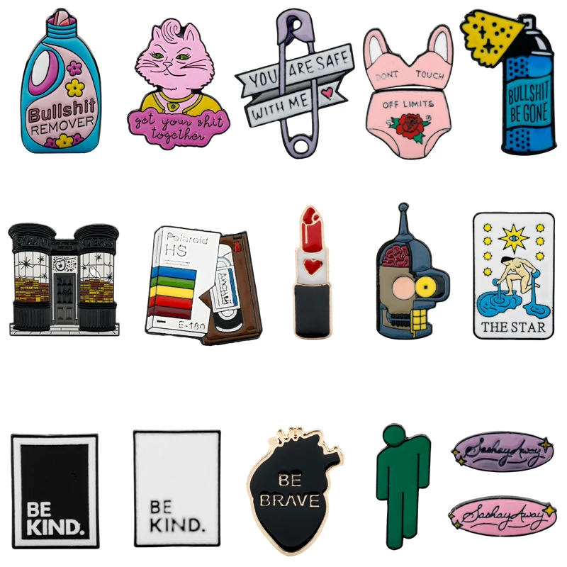 

17 styles Creative Brooch Pin Men Women Kids Jewelry Brooches Enamel Pins Lipstick Cat brooch Cartoon Badge Jackets Accessories