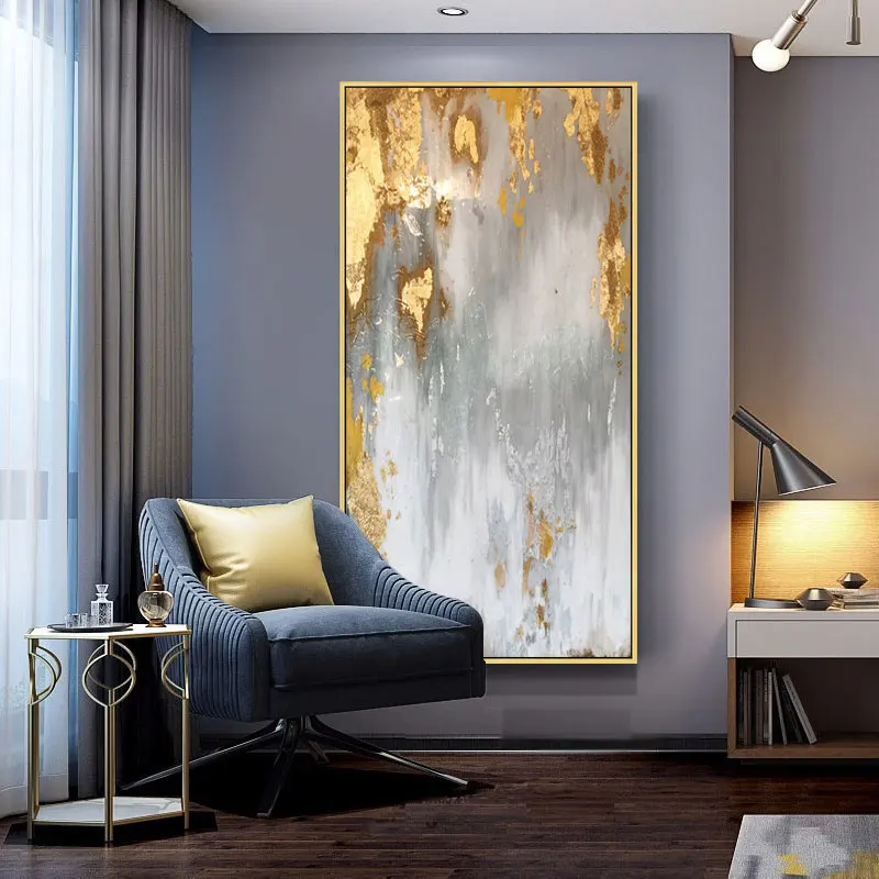 

Abstract Yellow Gold Foil Paintings Canvas Wall Art 100%Handmade Modern Oil Painting For Home Decoration Pictures Gift Unframed