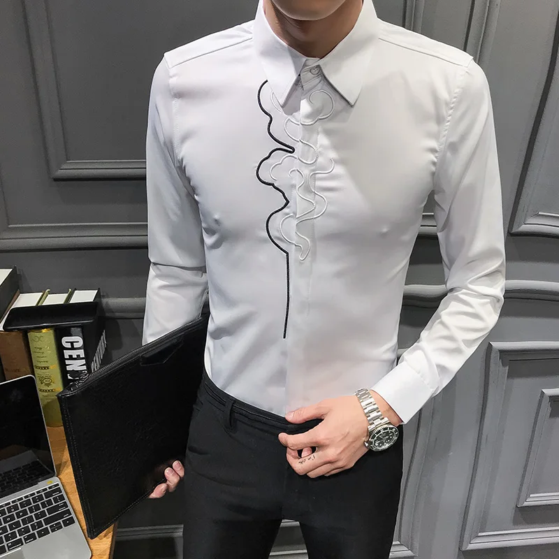 Рубашка мужская приталенная с длинным рукавом модная сорочка в повседневном и