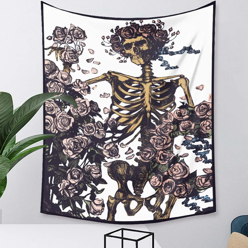 

Skull Tapestry Floral Skull Butterfly Wall Hanging Tapestry Watercolor Flowers Skeleton Psychedelic Hippie Tapestry Art Decor