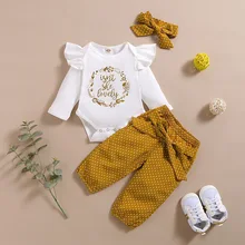 Baby Girl Clothes Newborn Infant Autumn 3Pcs Set Cotton Romper Dot Pants Headband fall Outfits Clothes Baby Girls Clothing Suit