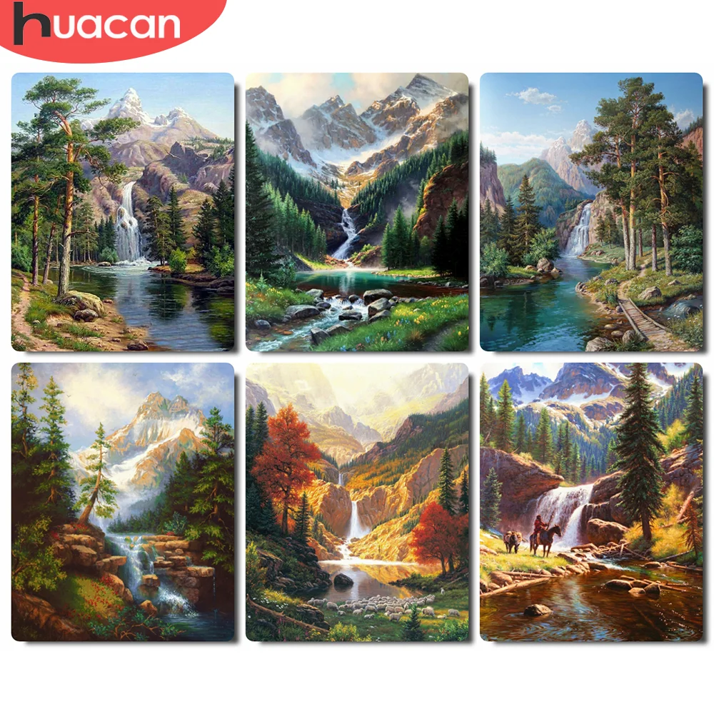 

HUACAN Paint By Numbers Mountain Wall Art DIY Frame Hand Painted Picture By Numbers Landscape For Living Room