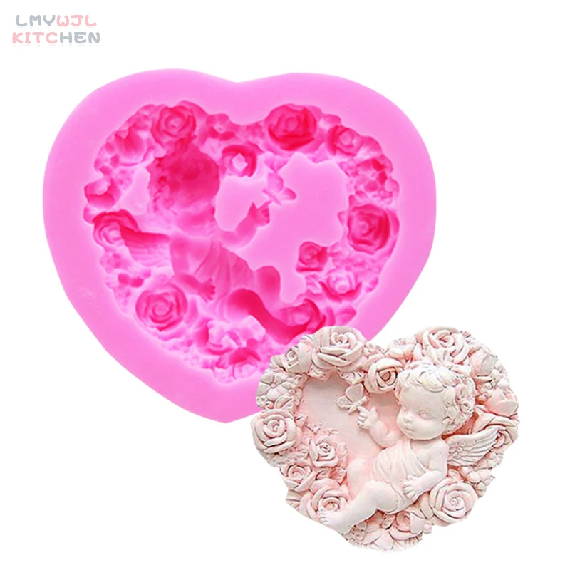 

Rose Flower Heart-shaped Cartoon Angel Doll Silicone Mold Cake Decoration Tools Chocolate Dessert Baking Supplies