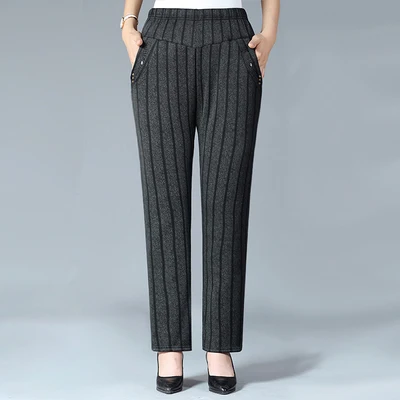 Женские прямые брюки-шаровары, повседневные эластичные брюки с высокой талией, женские классические свободные дышащие брюки в полоску