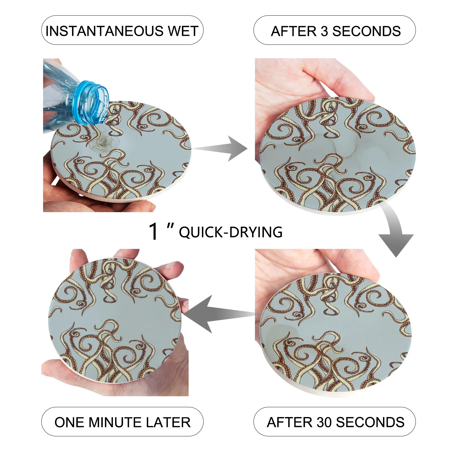 Tentacle Octopus Art Placemat Ceramic Drink Coasters Table Decoration Absorbent Moisture |