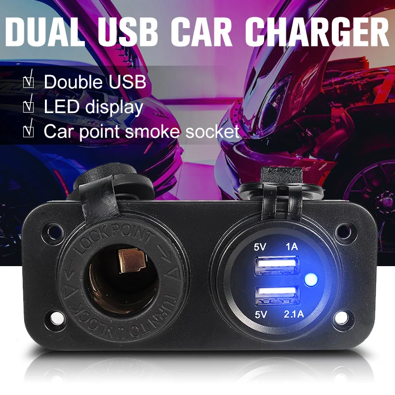 Светодиодный сплиттер для автомобильного прикуривателя 12 В двойная розетка USB