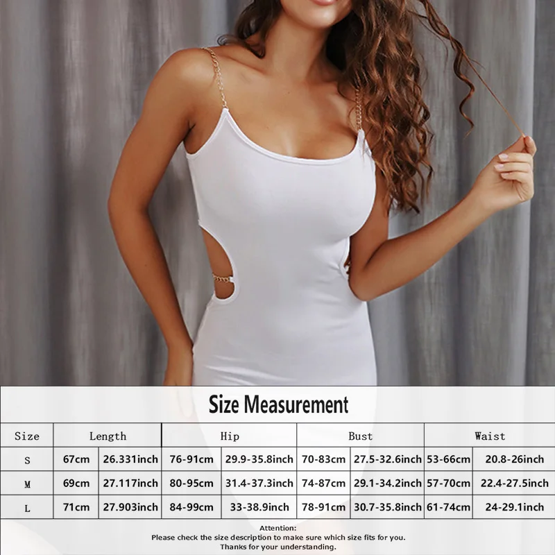 

Fashion Women Summer Dress Hollow Out Vest Spaghetti Strap Camisole Tank Tops Chain Sling Dress Sleeveless Sexy Mini Party Dress