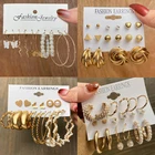 Винтажный набор висячих серег с большим жемчугом в винтажном стиле для женщин, модные висячие серьги в форме сердца, набор ювелирных украшений