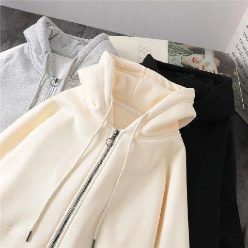 Solid Harajuku Imitation lambswool Soft Warm winter Casual Street Loose Oversized hoodie Zipper Y2K Women sweetshirts grunge Top
