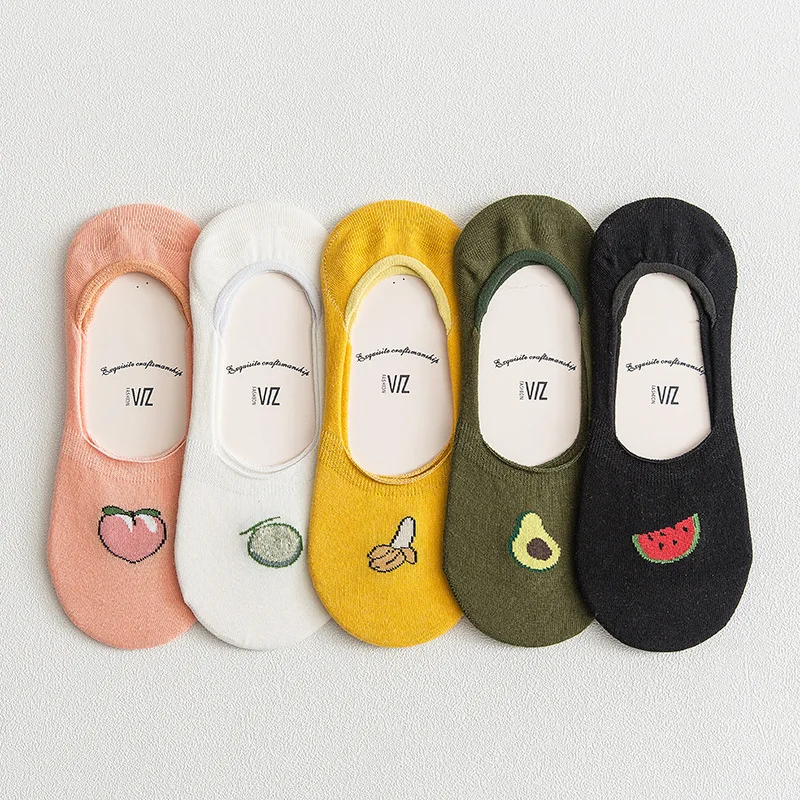 

Women Summer Cotton Thin Boat Socks Cartoon Cute Invisible Socks Silicone Non Slip Tide Socks