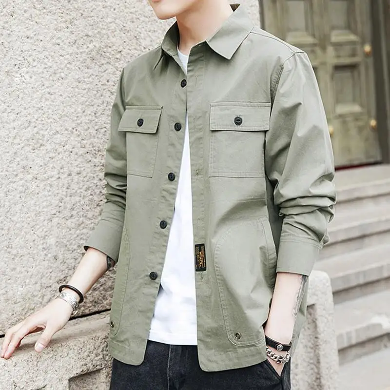

Shirt Men 2021 New Korean Fashion Cool Autumn Long Sleeve Top Loose Tooling Men's Coat Shirts Blouses Cardigan Vintage Clothes