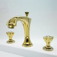 tuqiu basin faucet gold bathroom faucet 3 hole widespread basin mixer hot and cold brass sink faucet water basin tap new
