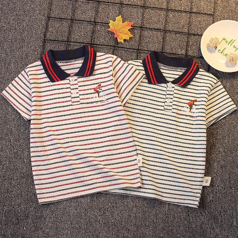 

Summer Boutique Outfits Baby Boys Polo Short Sleeve Striped T-shirt Animal Children Clothing Wholesale Casual Kids Clothes