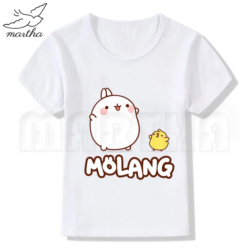 Мультфильм Molang и Piupiu с милым кроликом Детская белая футболка коротким рукавом