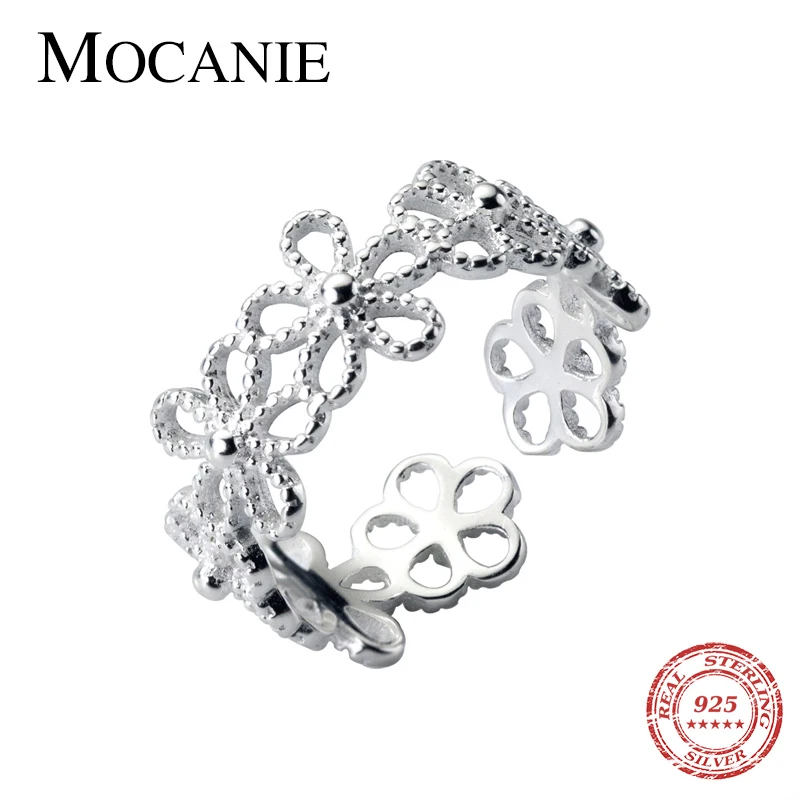 

Mocanie New 925 Sterling Silver Stackable Bloom Flowers Opening Ring for Women Fashion Plant Finger Ring Fine Jewelry Girl Gift