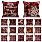 1 шт. с рождественским оленем, черный, красный плед с буквенным узором хлопковая льняная Подушка Чехол для подушки на диван-кровать для дома декоративная наволочка 40674