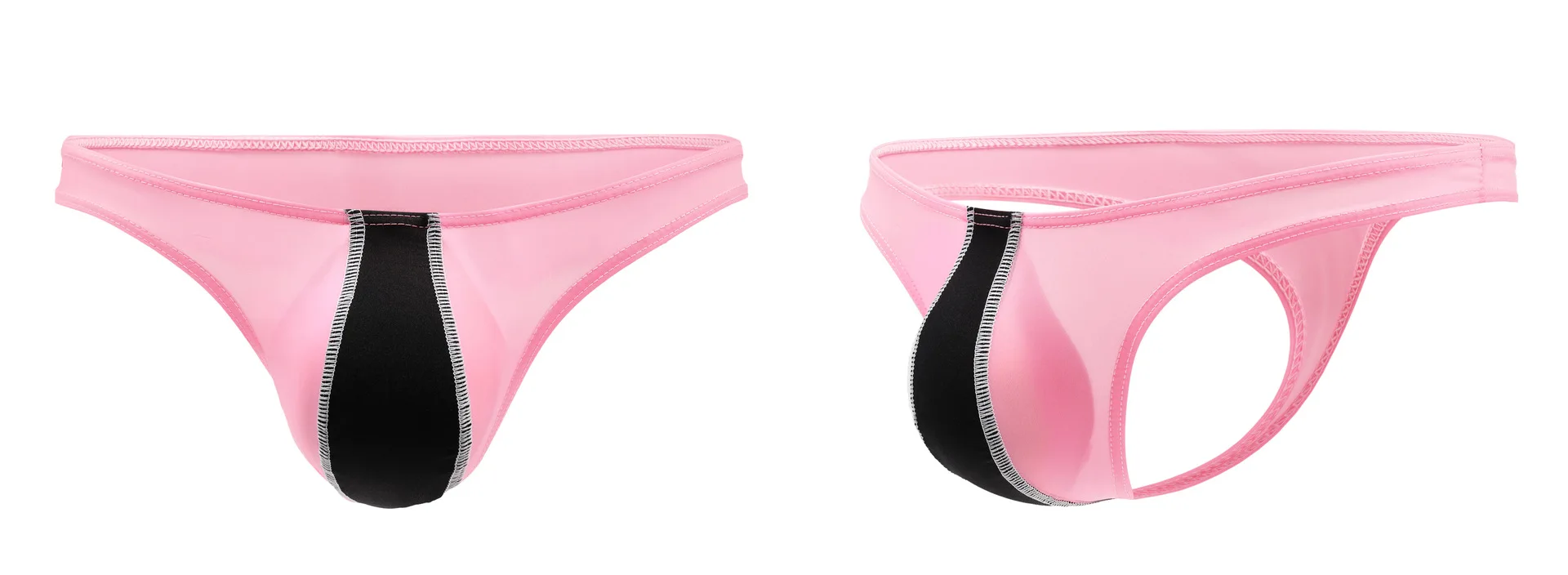 Мужские трусы стринги с низкой посадкой синие шелковые танга талией карманом для