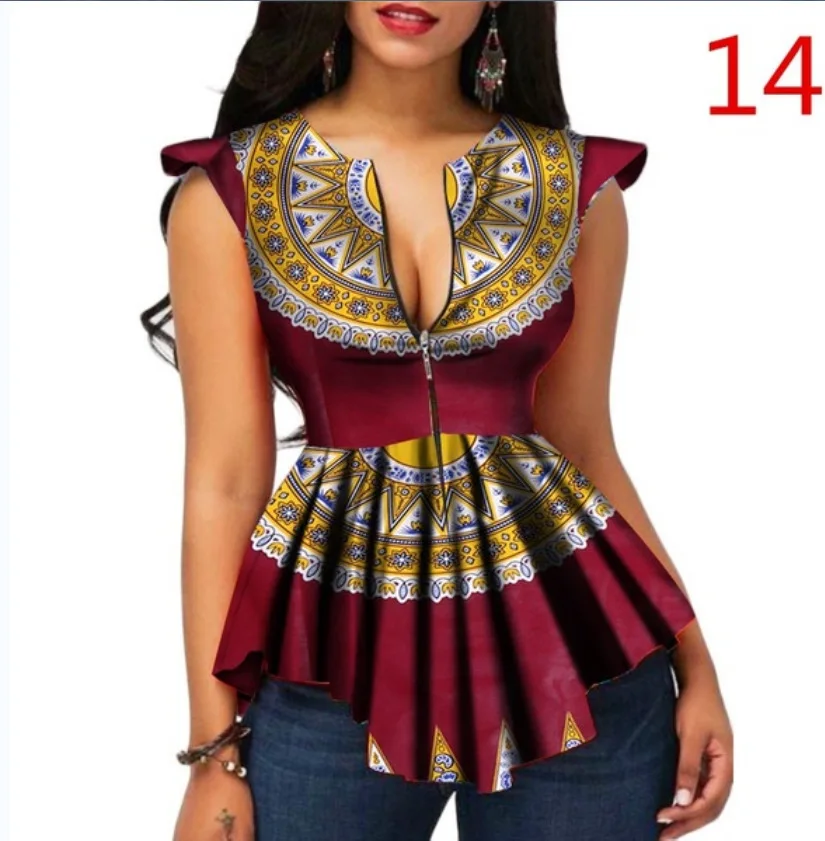 

2020 summer sexy style african women printing plus size shirts