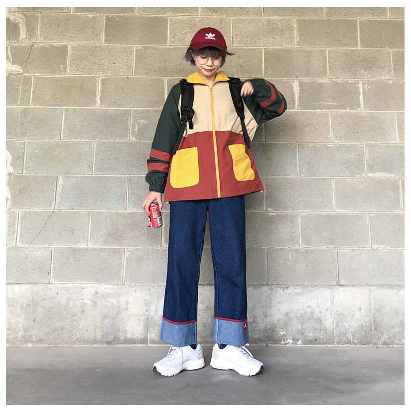 Harajuku Для женщин куртка с капюшоном, Новая Осенняя мода, Цвет одинаковая тонкое пальто подойдет для девочек-подростков Свободная куртка