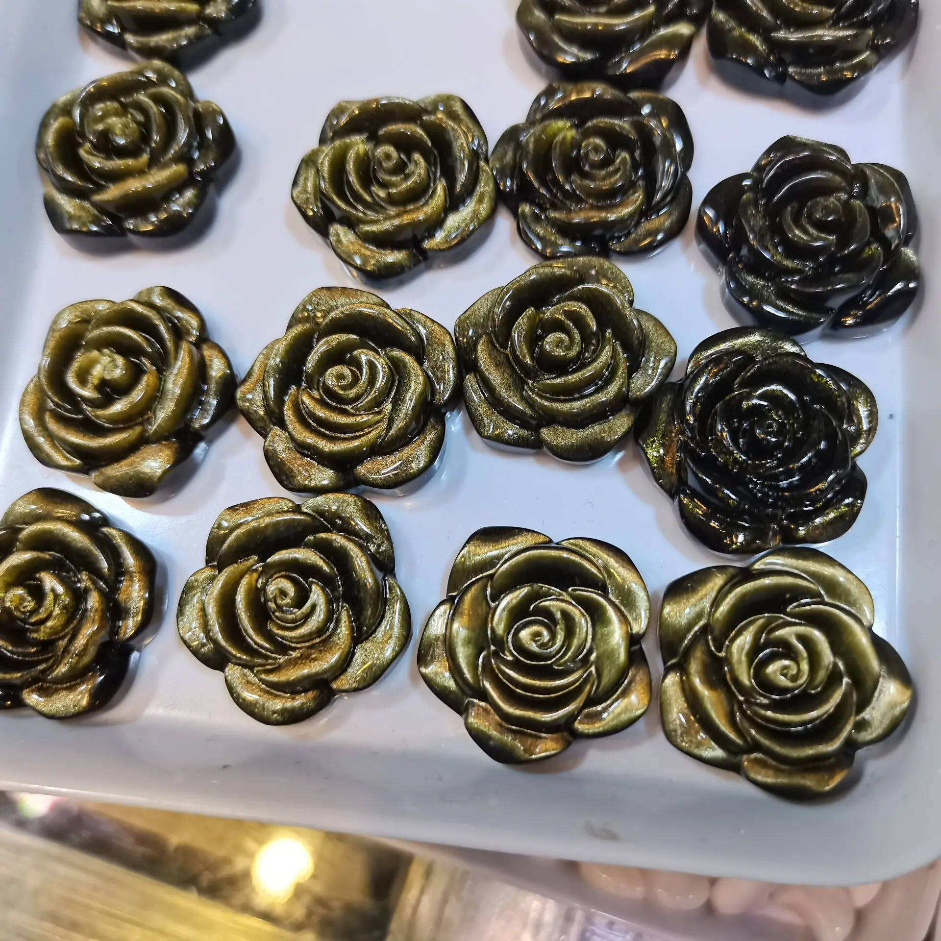 

40mm Natural Gold obsidian Crystal Pndant Rose Flower Shape Crystal Stones Jewelry Making For Women Summer Accessories