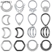 aoedej 1pc 16g crystal nose ring moon 316l stainless steel septum clicker flower ear tragus cartilage daith piercings jewelry