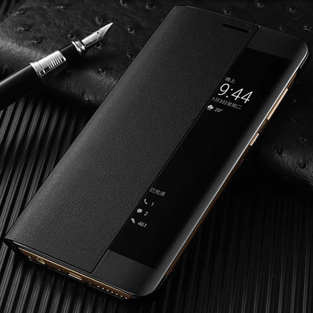 smart view flip cover auto sleep wake up phone carrying bag scratch resistant pu leather case for huawei mate 10 mate9 pro cases free global shipping
