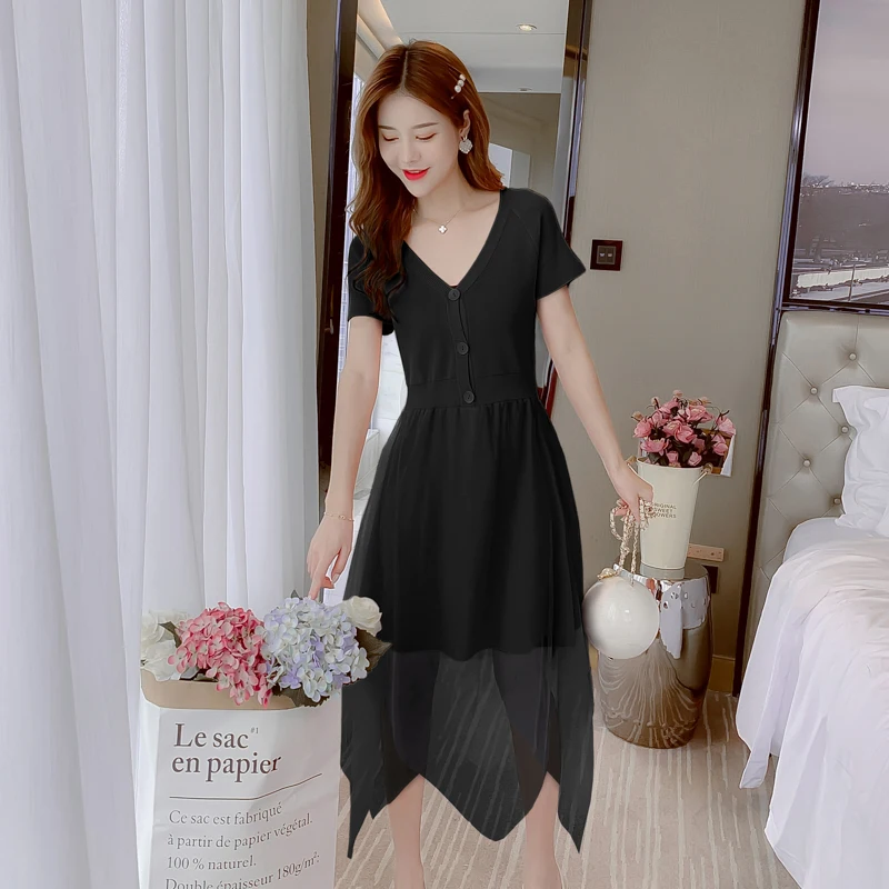 COIGARSAM лоскутное женское платье летнее трикотажное Сетчатое с v-образным вырезом