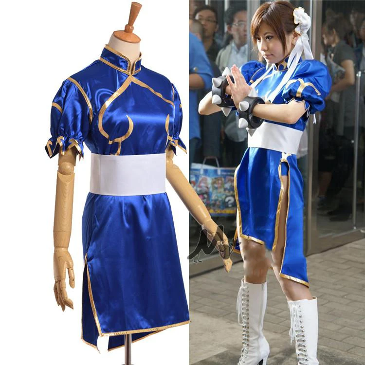 Игры Chun Li маскарадные костюмы для взрослых голубое сексуальное платье Чонсам пояс головной убор Дети Женщины Девушки вечерние Хэллоуин Одежда