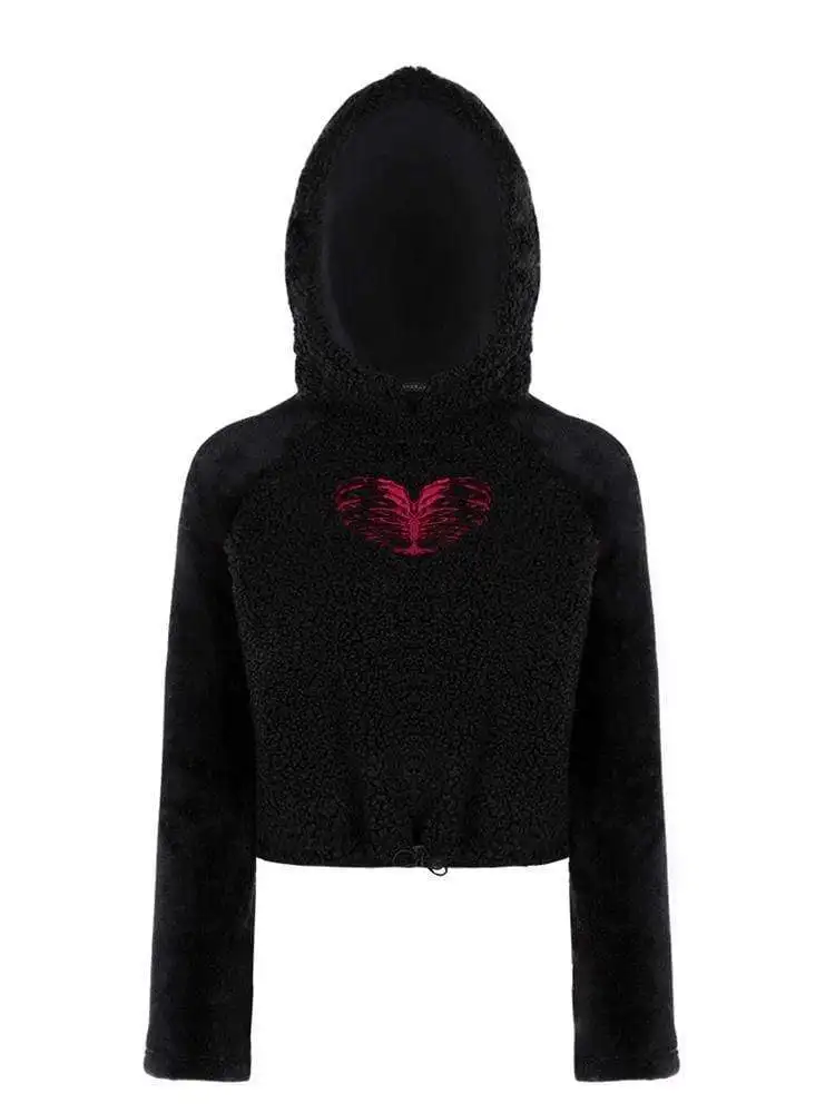 Панк рейв женские готические Сердца Вышитые Лоскутные замшевые толстовки PT-419WY |