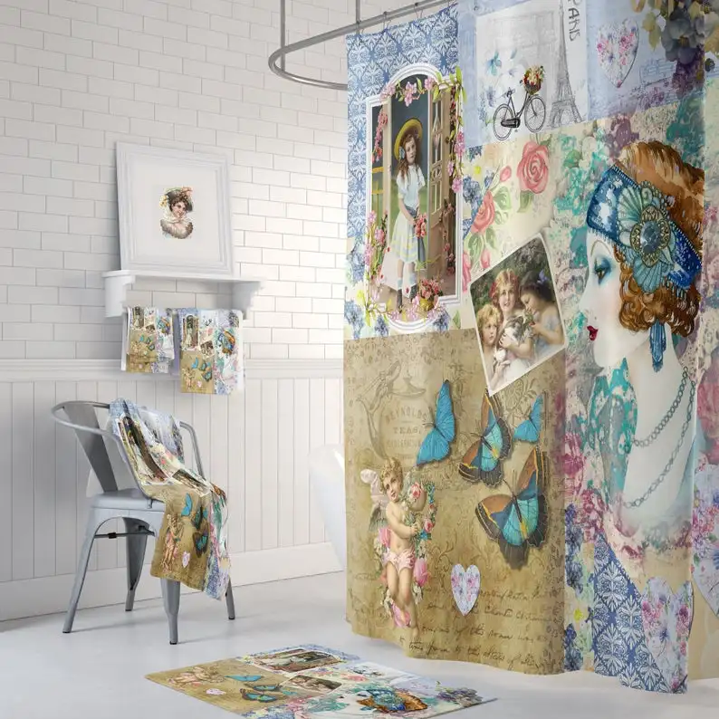 

Victorian Collage Shower Curtains Vintage Theme Bathroom Decor