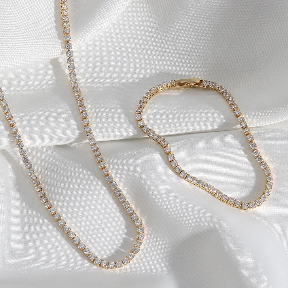 

Blingbling Sweet Romantic Crystal Gold Tennis Chain Choker Necklace Korean Fashion Women's Minimalist Crystal Party Necklace