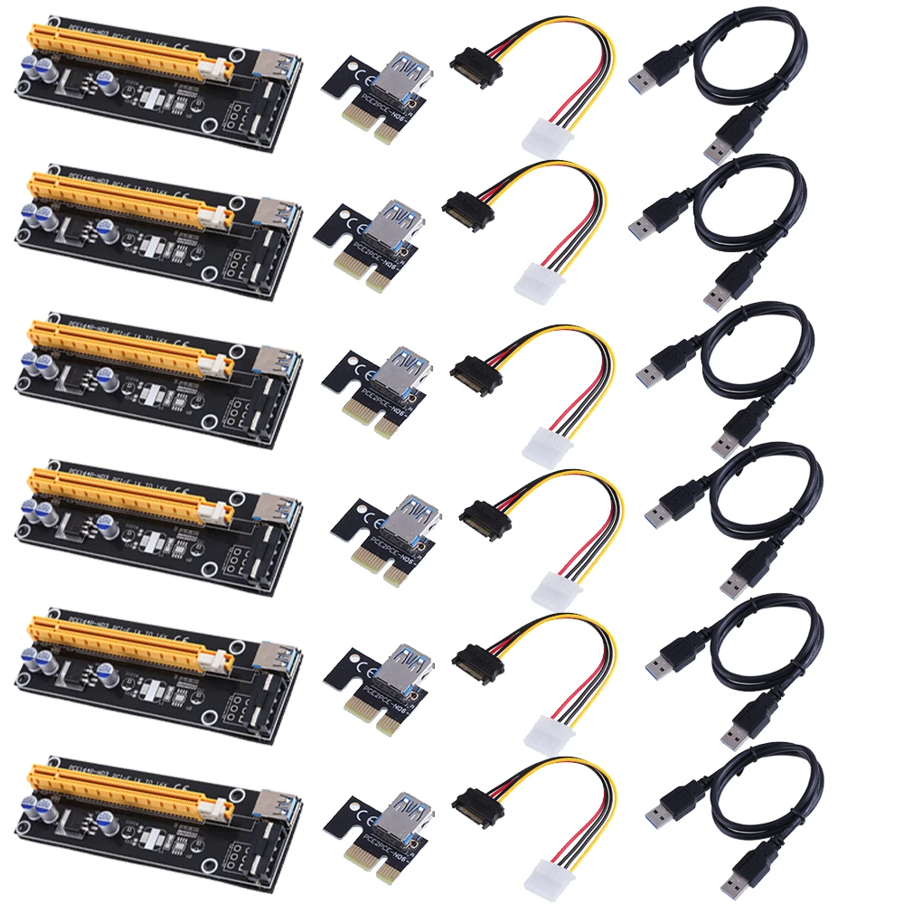 

1-10 шт. PCI-E 1x до 16x адаптер удлинитель карты USB3.0 кабель передачи данных Sata к 4pin PCI Express карта расширения для майнинга BTC