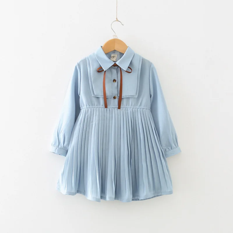 New children's clothing girls temperament pleated spring and autumn new waist long sleeves cute dress in the section | Детская