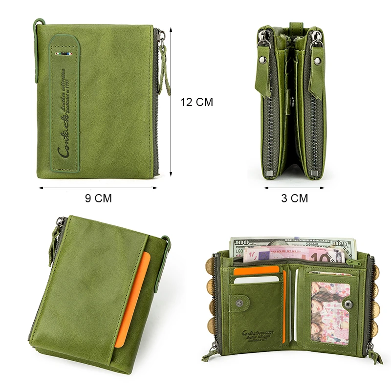 Contact's Womens Leather Wallet Small Bifold Compact Credit Card Case Purse for Ladies with Zipper Pocket Genuine Leather Wallet