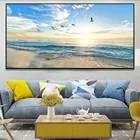 Картина на холсте с изображением океана, пляжа, чайки и Плакат С восходом солнца, пейзаж для современного украшения гостиной