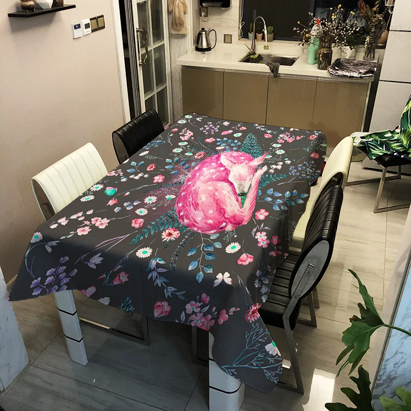 

Printed color deer washable decorative household waterproof tablecloth