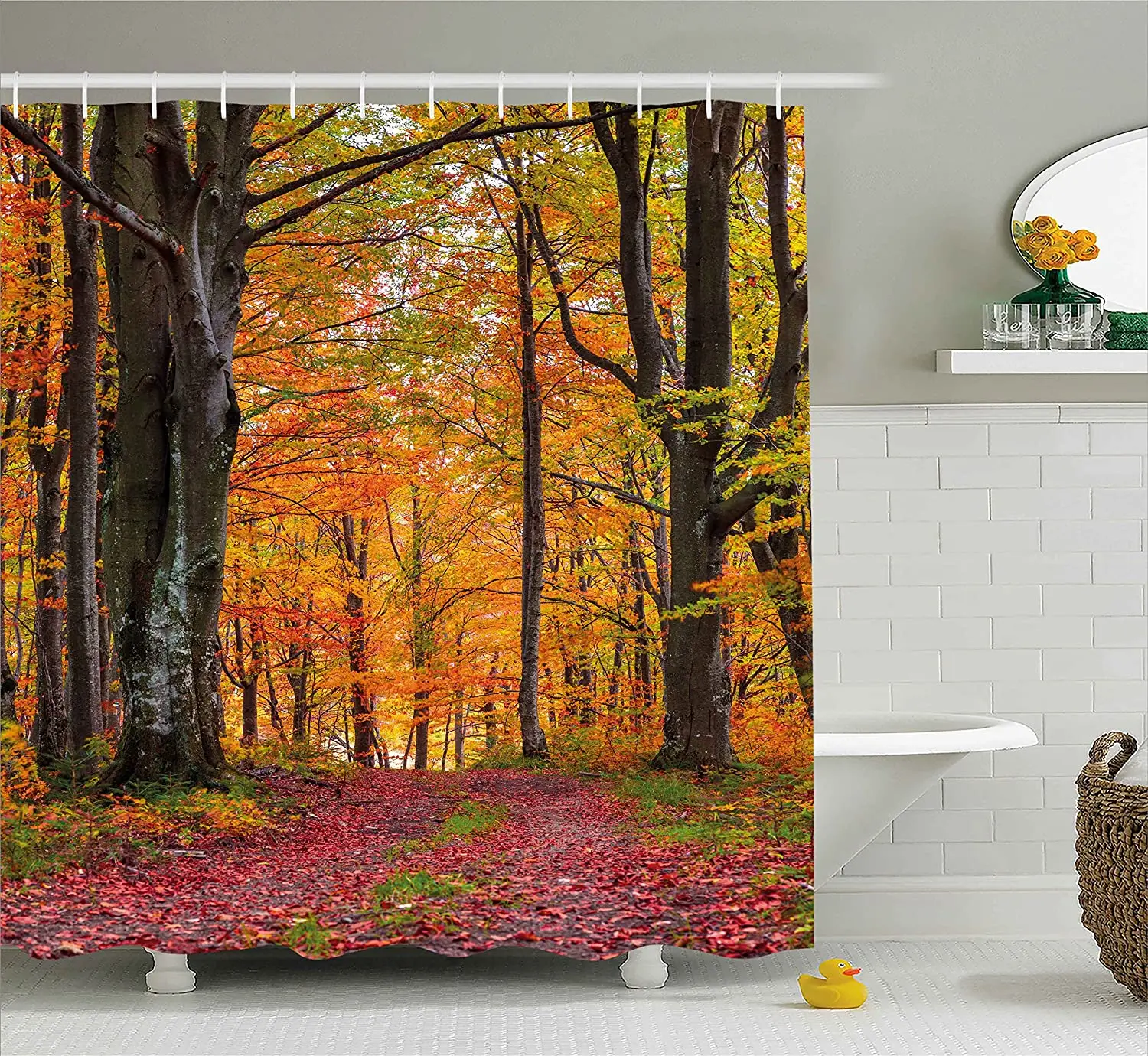 

Осенняя душевая занавеска с затемненными листьями и выцветшими листьями, волшебный лес, занавеска для ванной комнаты
