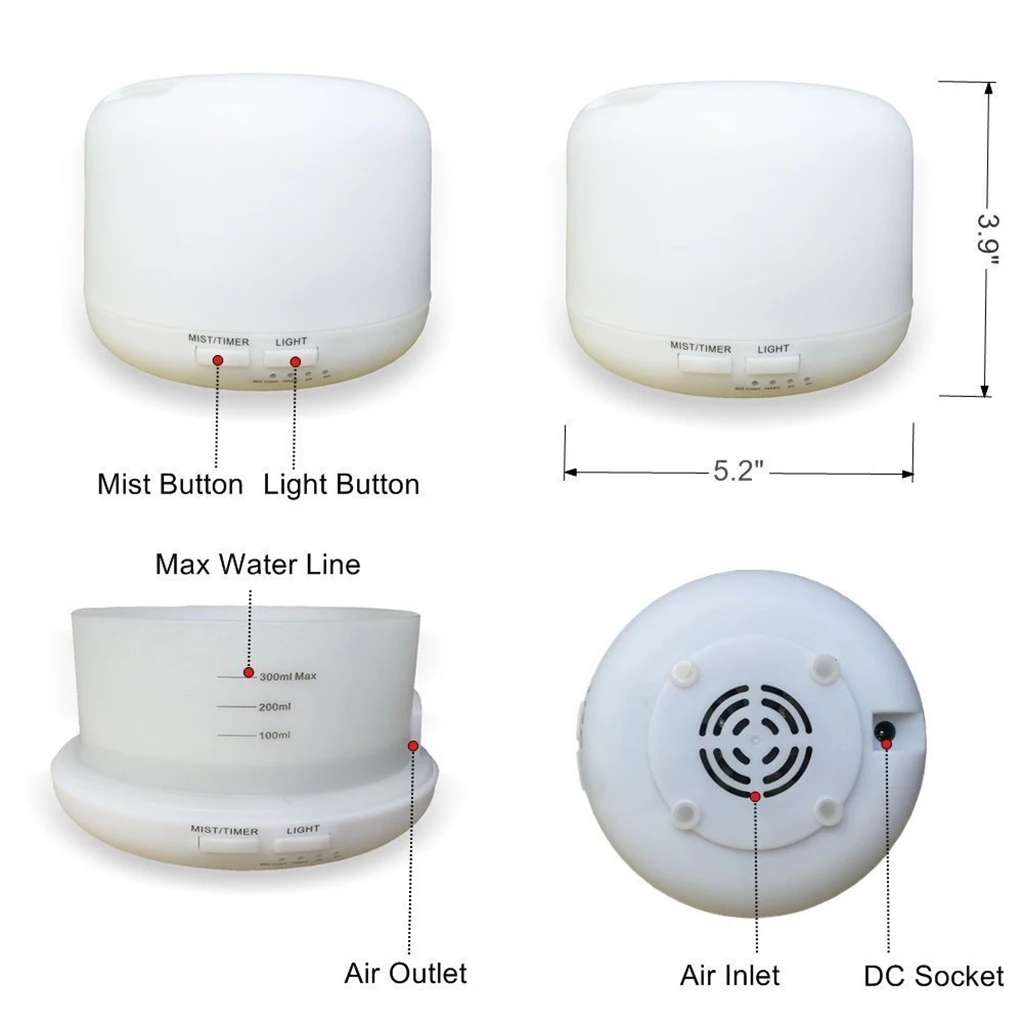 

Electric 300ml Aroma Essential Oil Air Diffuser, Ultrasonic Aromatherapy Humidifier, 7Color LED Lights Home Relaxing