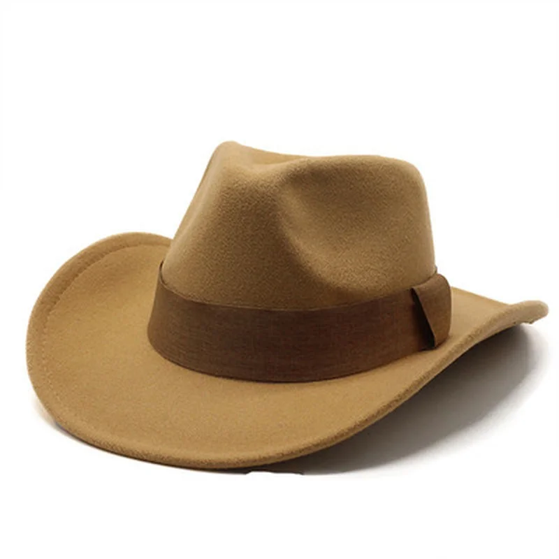 

jazz caps men women big brim panama solid coffee camel fedora hats ribbon band western cowboy outdoor felt men women winter hats