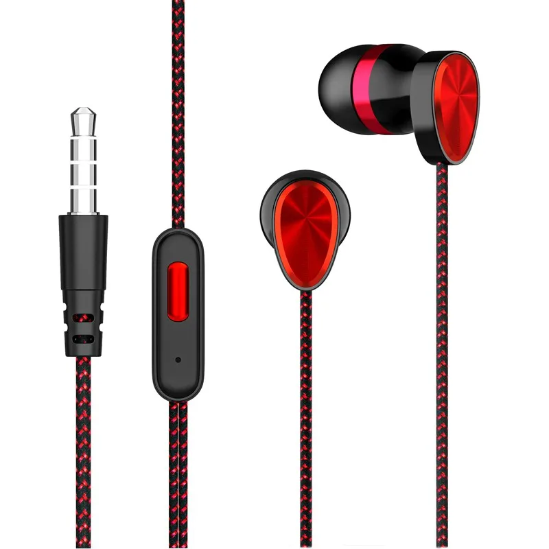 

3.5mm Wired Headset Braided Wire In-ear Sports Headsets Wire-controlled Headphones Subwoofer HIFI Sound Earphone With Microphone