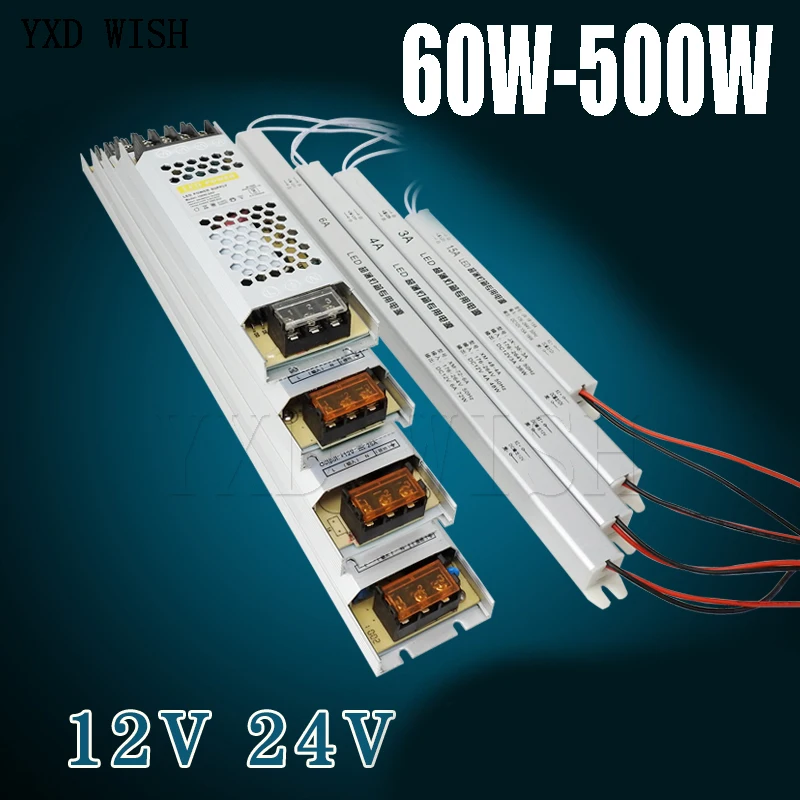 

DC 12V 24V Ultra Thin LED Power Supply Lighting Transformers 60W 100W 150W 200W 300W 400W 500W AC190-240V Driver For LED Strips