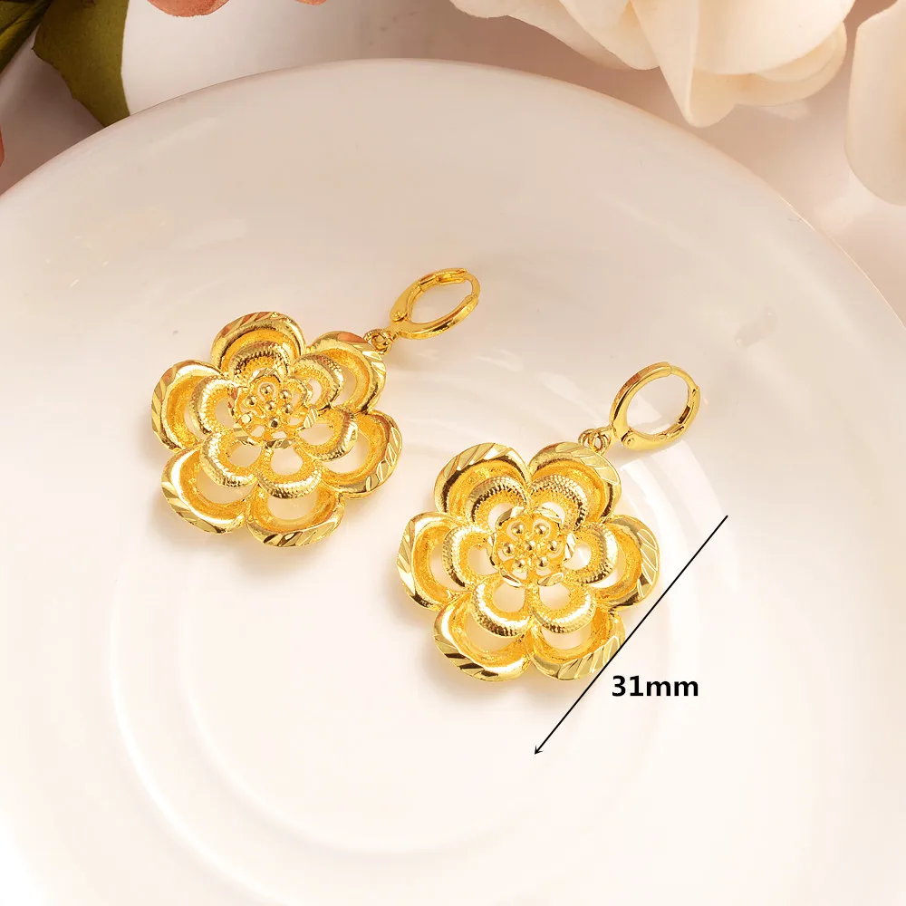 Золотые Дубай индийские наборы свадебных ювелирных изделий большой цветок