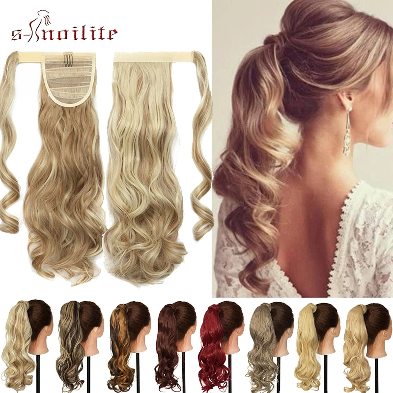 s-noilite Clip In Ponytail Synthetic Wrap Around Ponytail Clip In Hair Extension Long Curly Hairpiece Fake Hair Braid Ponytail