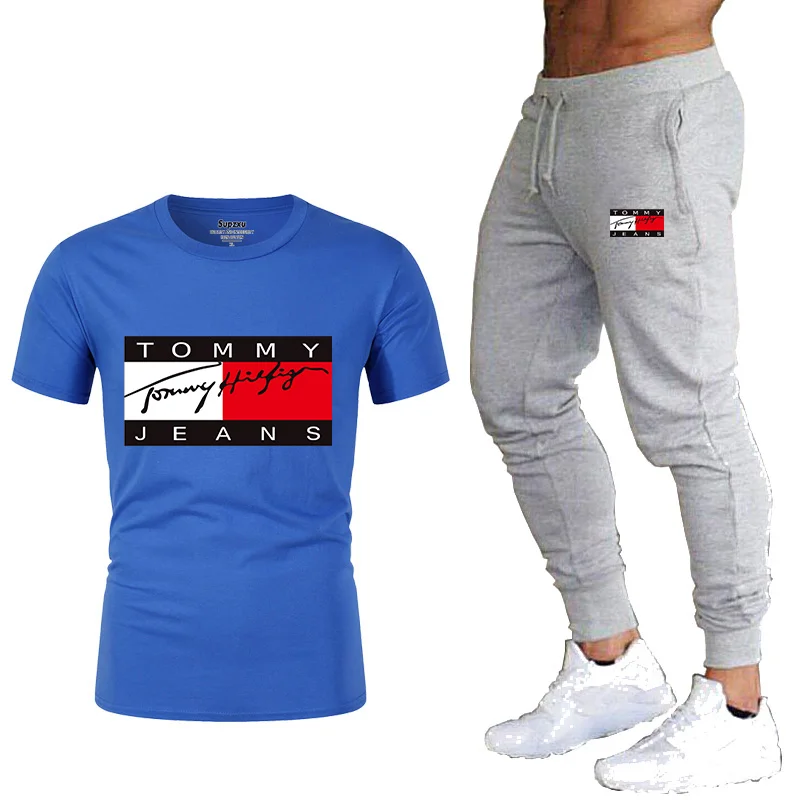 

2021 Free Shipping Men's Sport t-shirt Trousers High Quality Cotton T-shirt Jogging Suit New Summer Style