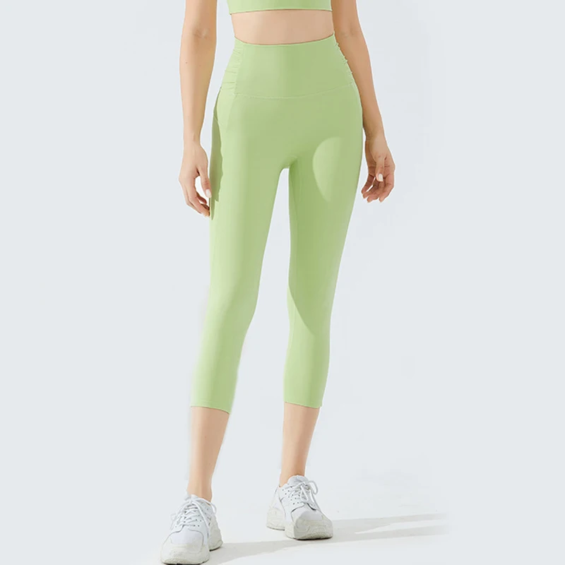 

Женские обнаженные штаны для фитнеса, до щиколотки, с высокой талией, спортивные облегающие штаны для йоги, для бега, персикового цвета